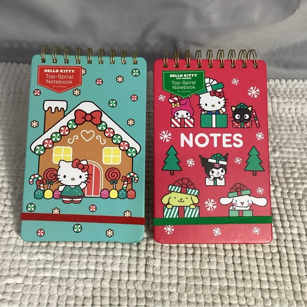 Hello Kitty Lot of 2 Spiral Top Notebooks 192pg Hardcover Christmas NEW Giftable